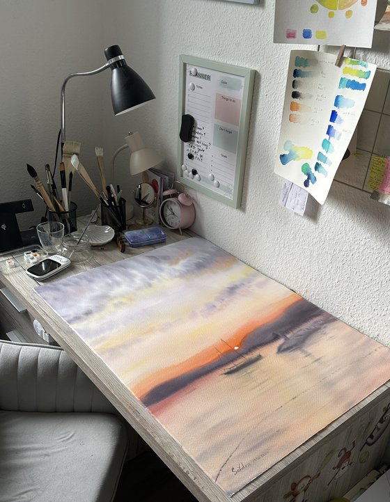 Orange Sunset Over Mountains