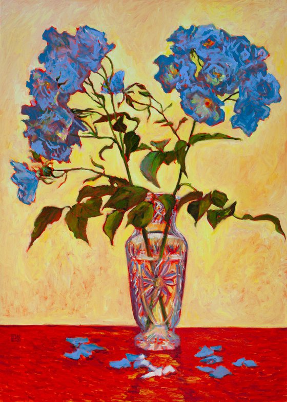White Roses on the Red Table