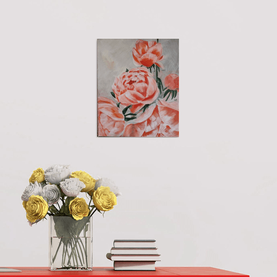 Peonies flowers, original floral acrylic painting, gift idea