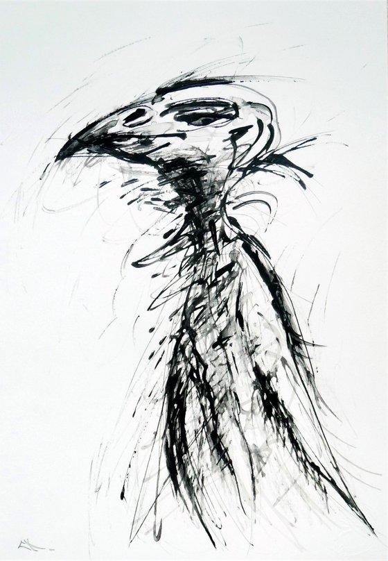 VULTURE, EXPRESSIVE INK drawing