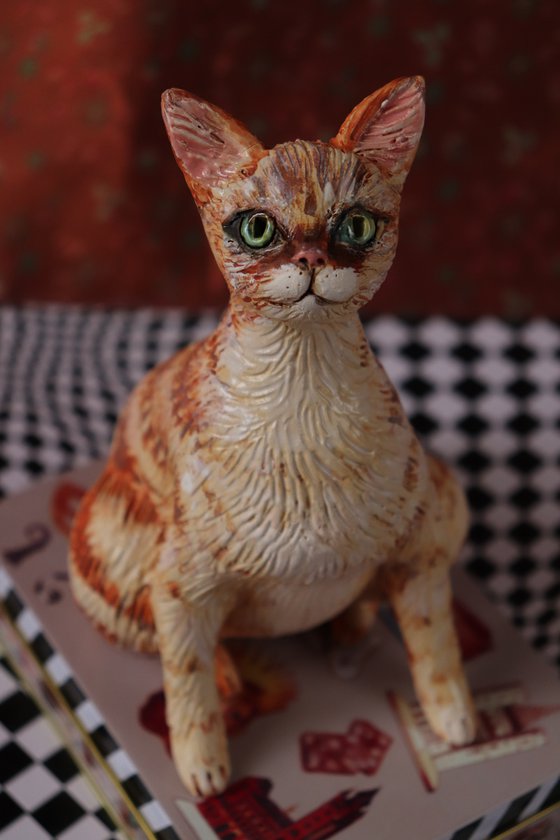 Red Beauty. Ceramic cat sculpture.