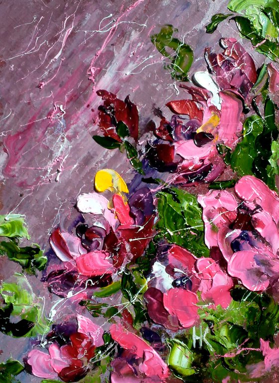 Rose Painting Floral Original Art Flower Oil mpasto Palette Knife Artwork Small Wall Art 6 by 8 inches by Halyna Kirichenko