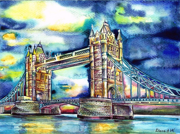 London Tower Bridge Original Watercolour Paint Artfinder