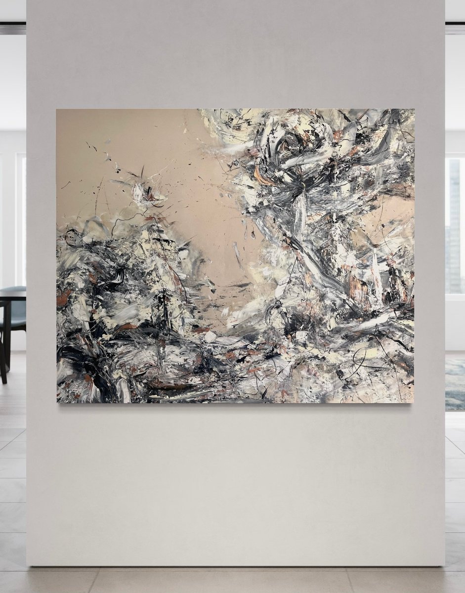 Expressive Abstract Acrylic Painting By Maria Bevilacqua-Fischer, 67 X 55", Journey Into The Unknown Ii, Original Artwork