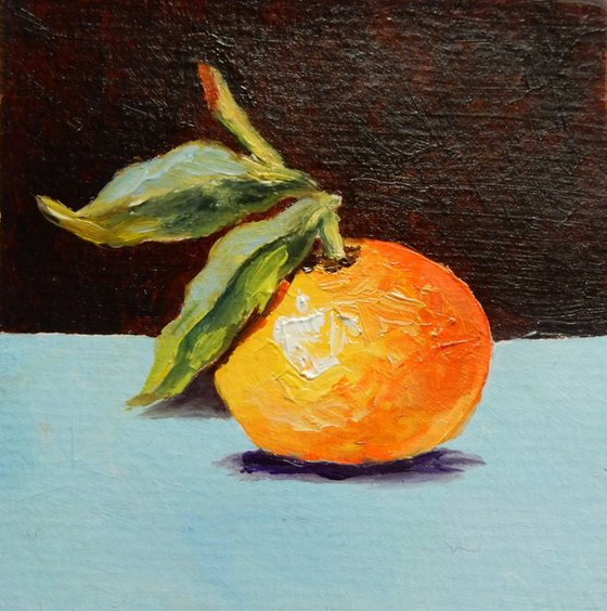 Tangerine. Miniature painting Mandarin. Easel is included. Gift painting. Ready to hang.