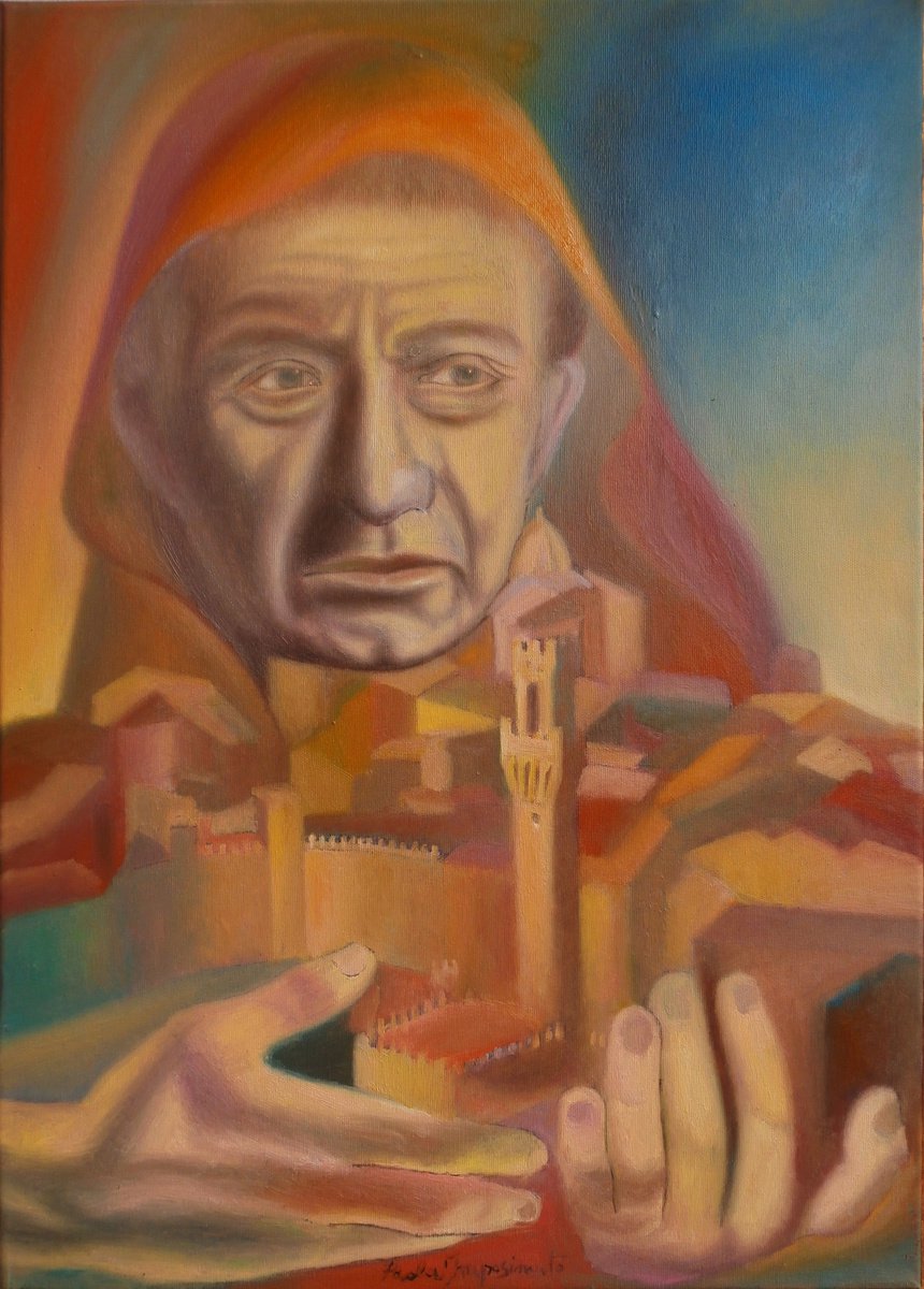 Expressive Portrait Oil Painting By Paola Imposimato, 20 X 28", In Memory Of Blessed Sansedoni, Original Artwork