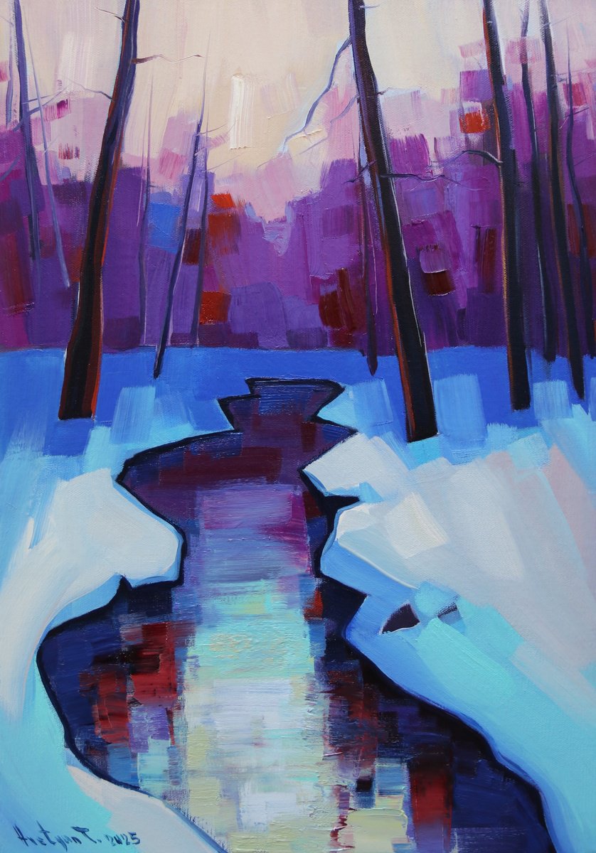 Impressionistic Landscape Oil Painting By Tigran Avetyan, 14 X 20", Winter, Original Artwork