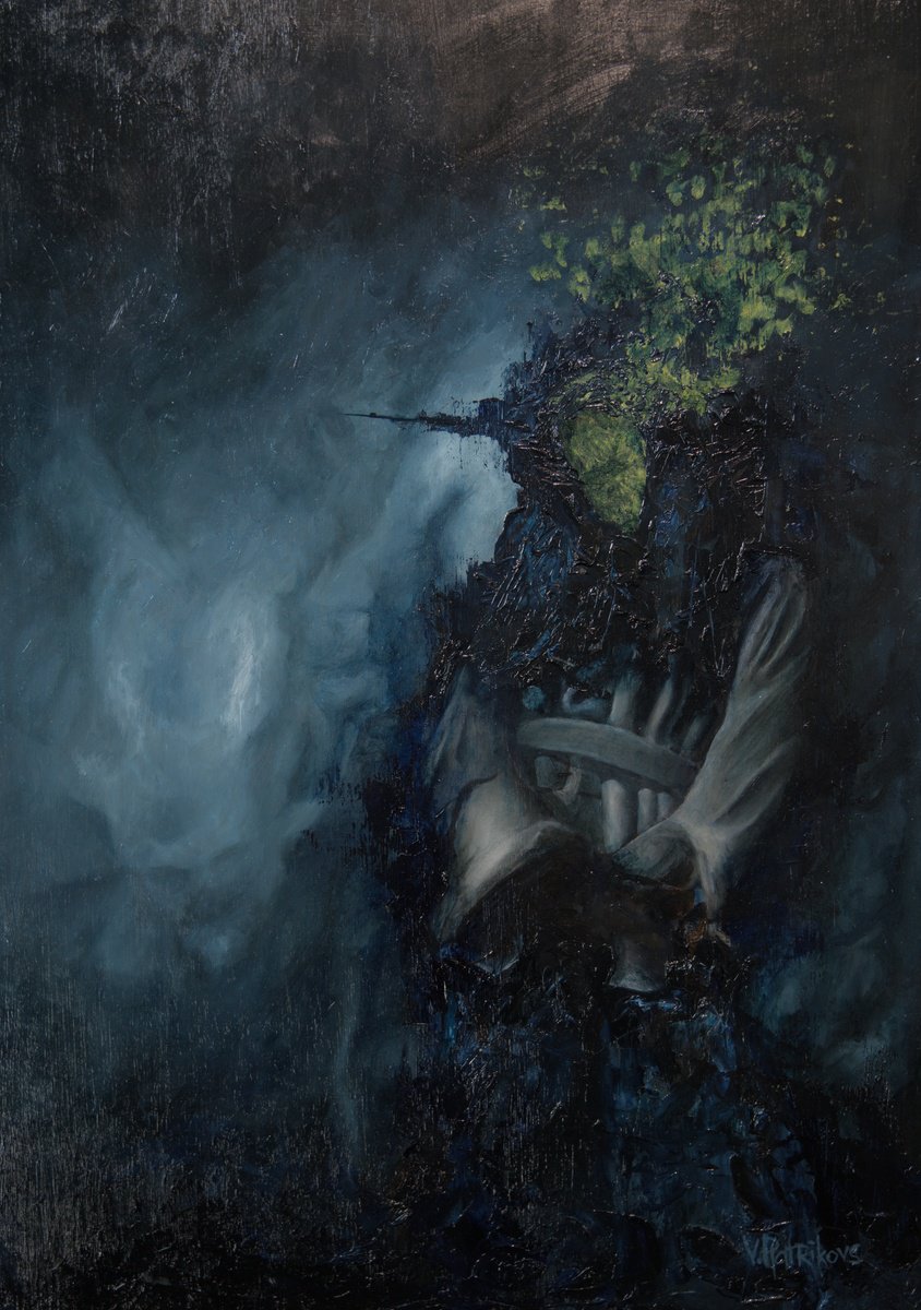 Expressive Abstract Oil Painting By Vadims Pjatrikovs, 12 X 17", Thoughts, Original Artwork