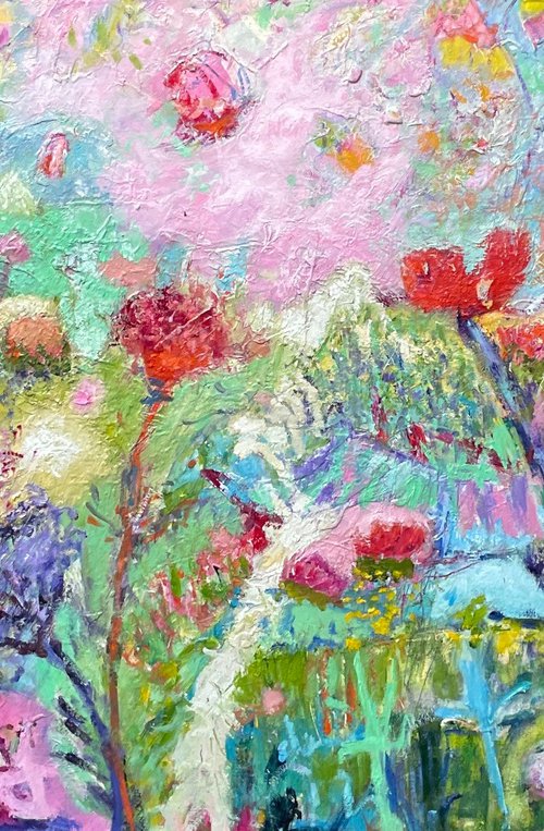 GARDEN WITH ORANGE POPPY by Maureen Finck