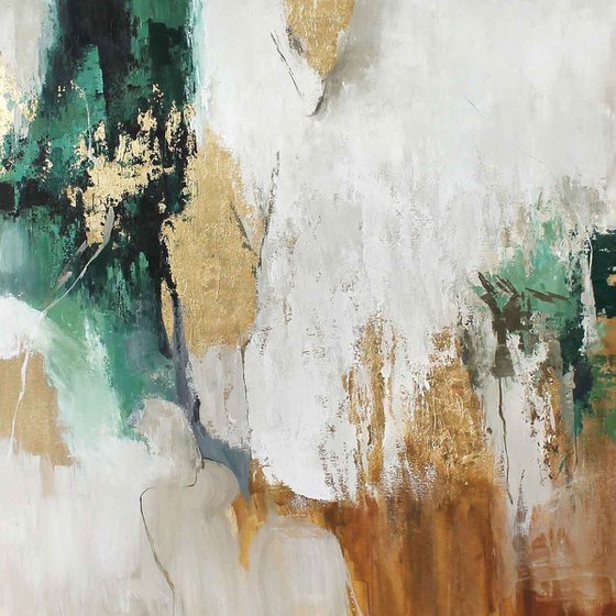 "Green Sobriety 5" Abstract green gold art