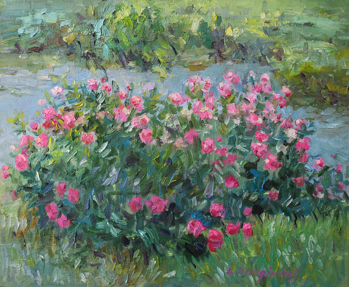 Impressionistic Botanical Oil Painting By Liudvikas Daugirdas, 24 X 20", Peony Flowers, Original Artwork