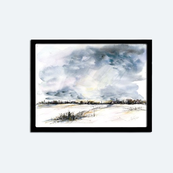 Clouds on the horizon - original watercolor painting