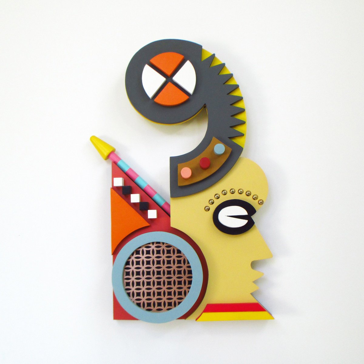 Geometric Abstract Sculpture By Lanre Adefioye, 14 X 21", Afro Revo Ix, Original Artwork