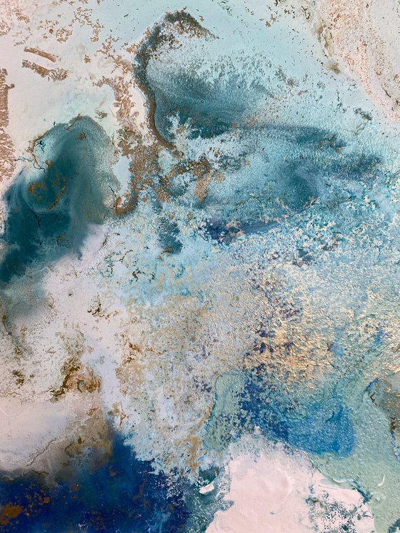 Aqua Gold Abstract Painting