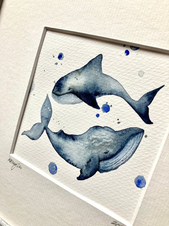 Framed Watercolour Whales