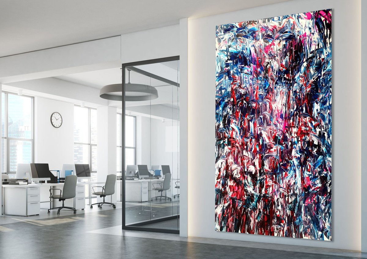 Organic Abstract Acrylic Painting By Estelle Asmodelle, 48 X 78, Cathedral In Blue, Original Artwork