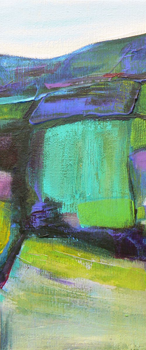Abstract landscape - Dales #1  (ready to hang semi abstract landscape on box canvas) by Carolynne Coulson