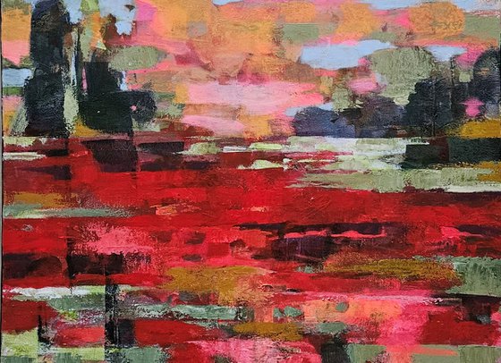 Poppies in Passing. Large abstract landcape
