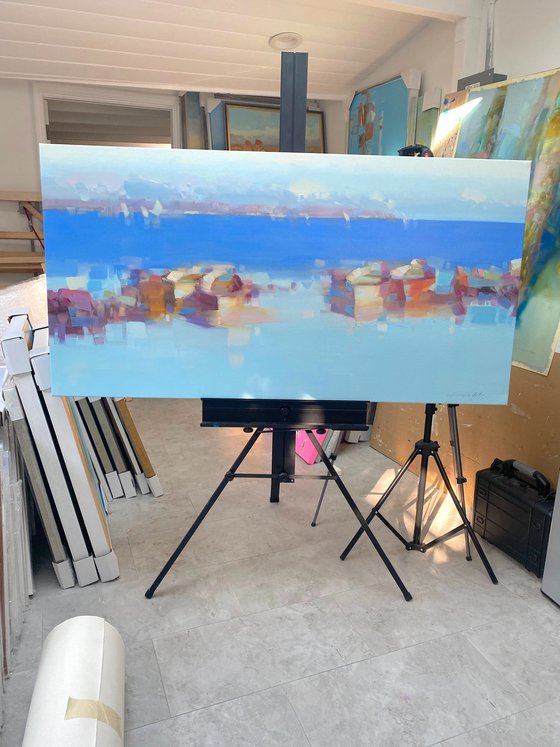 Rowboats, Original oil painting, Handmade artwork, One of a kind