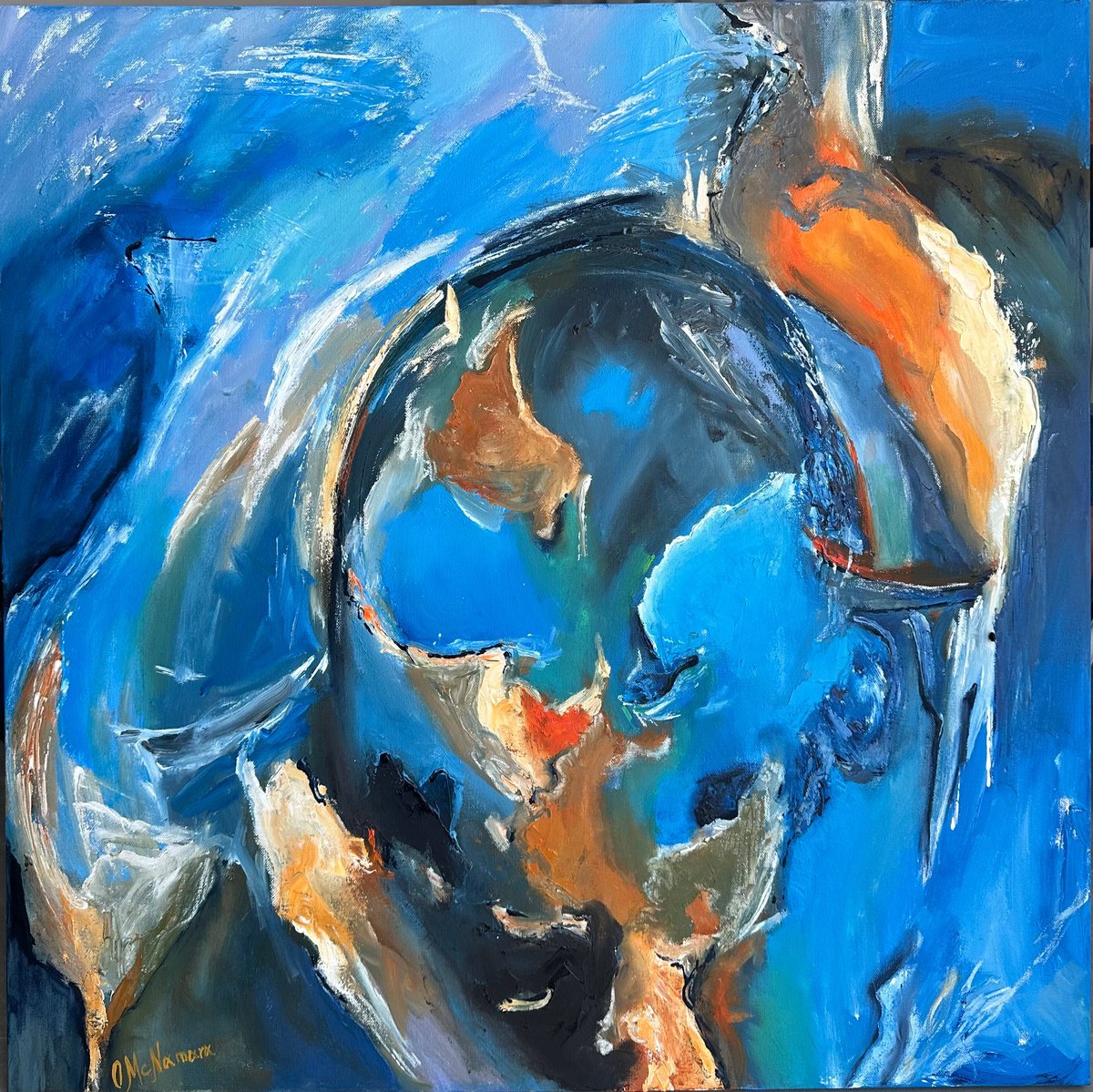 Abstract Oil Painting By Olga Mcnamara Biennaleartist, 31 X 31", Aurora Borealis, Original Artwork