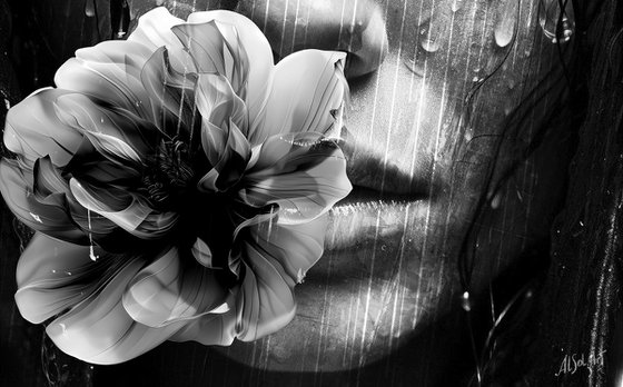 Girl with Flower in the Rain