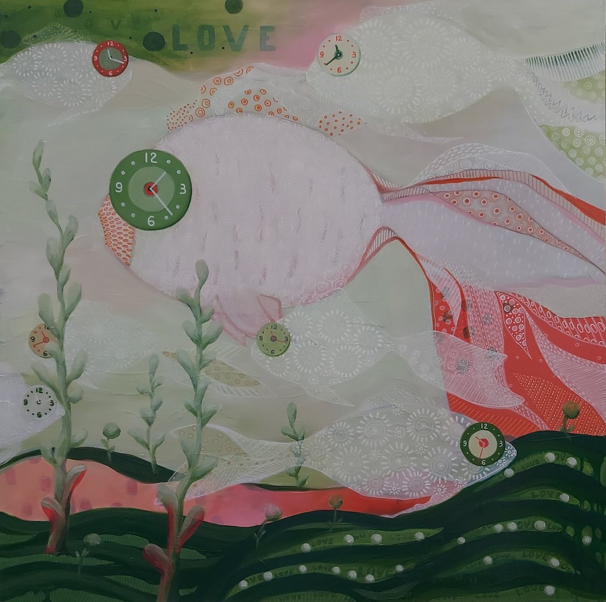 Surrealistic Animal Acrylic Painting By Gitti Gv, 30 X 30, Love 24/7, Original Artwork