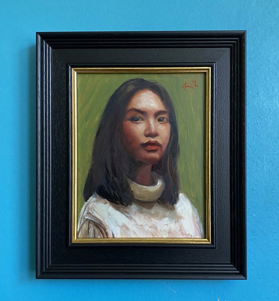 Asian girl with green.