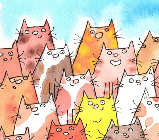 Cat School Photo. Colour Cartoon