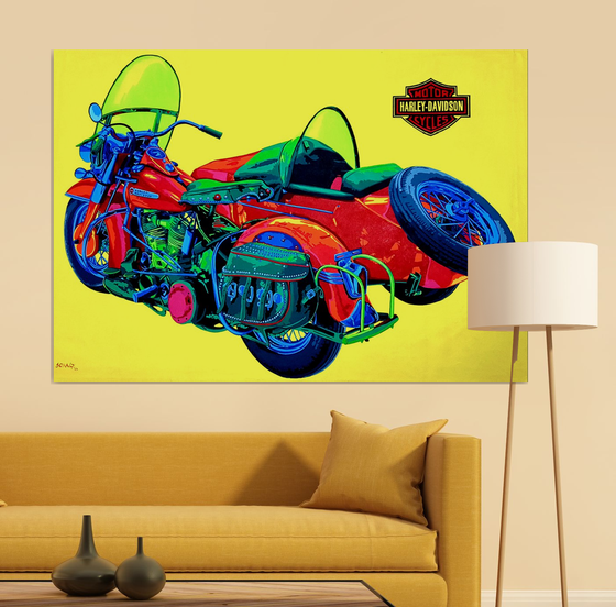 Automobiles – Classic meets Pop - Harley Davidson with sidecar 1950