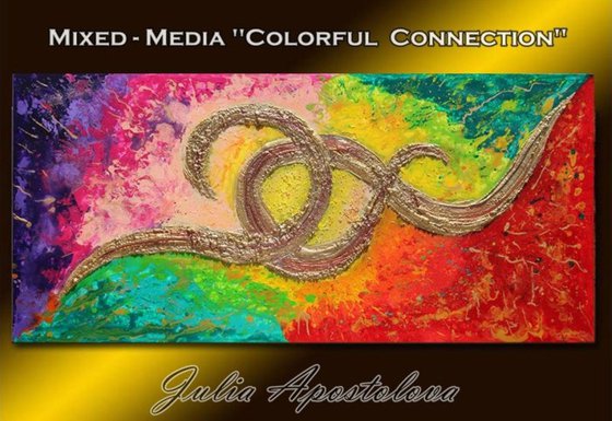 Abstract Painting, Original Contemporary Painting, Huge Abstract Art, New Media, 3D Sculpting, Relief Modern Painting ''Colorful Connection''