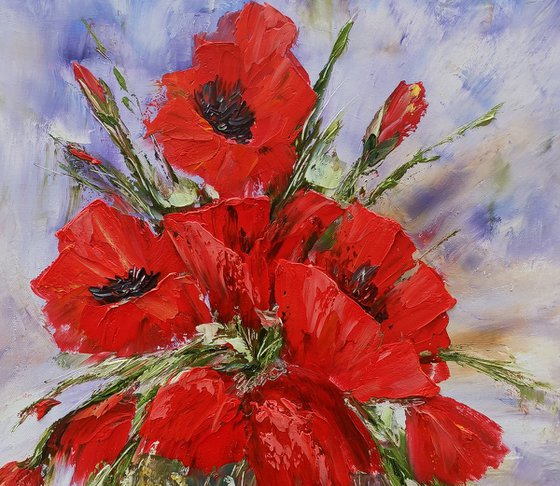 Red poppies   (50x60cm, oil painting, palette knife)