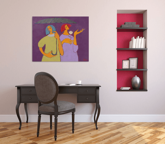 Two under an umbrella.