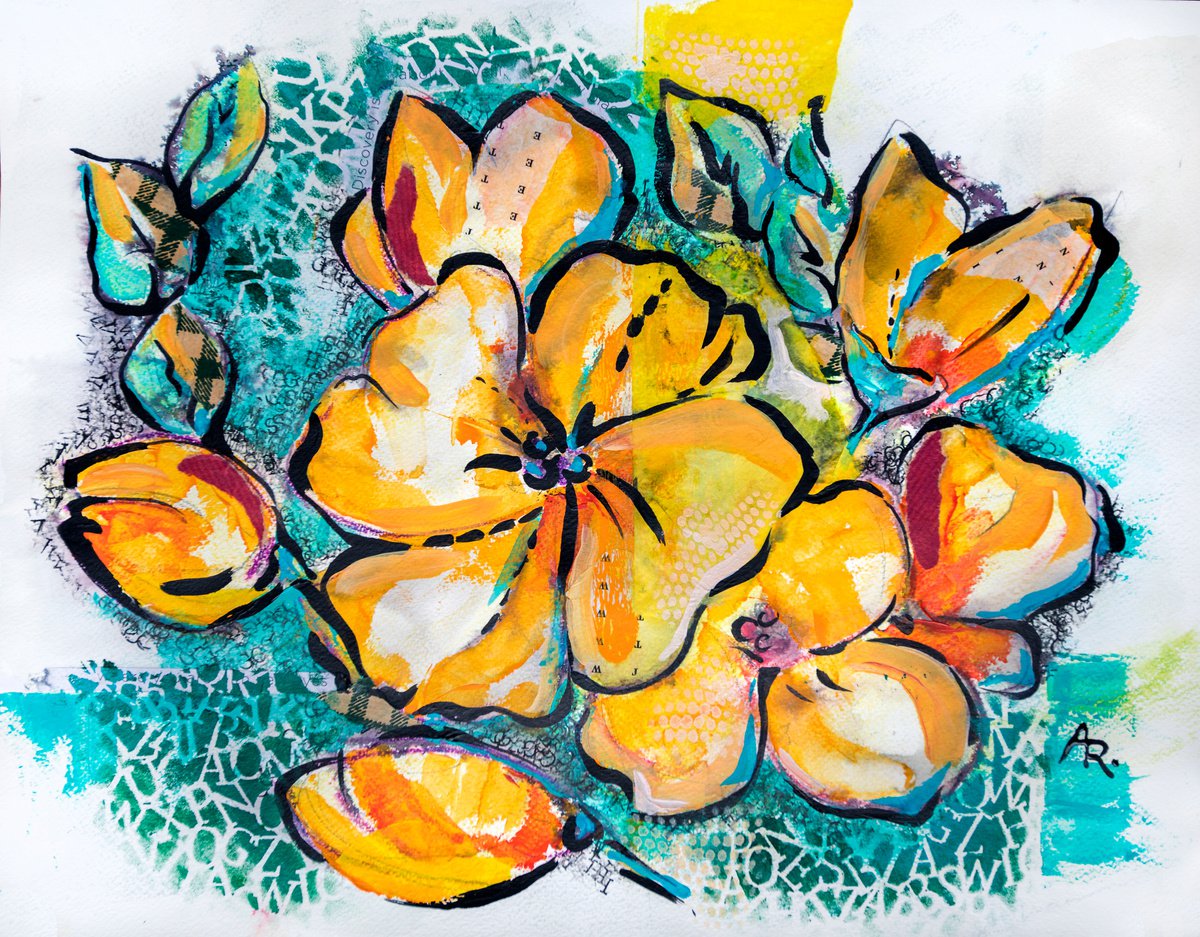 Illustrative Botanical Collage By Ariadna De Raadt, 18 X 14, Flowers Say1, Original Artwork