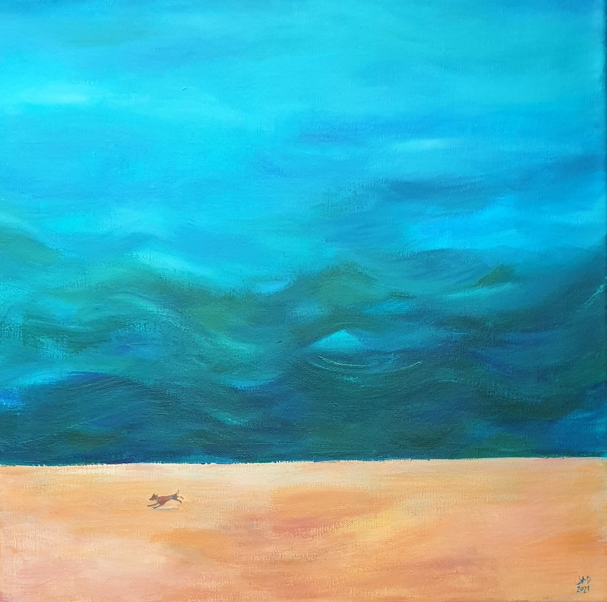 Expressive Landscape Acrylic Painting By Ksenia June, 16 X 16", My Favourite Place, Original Artwork