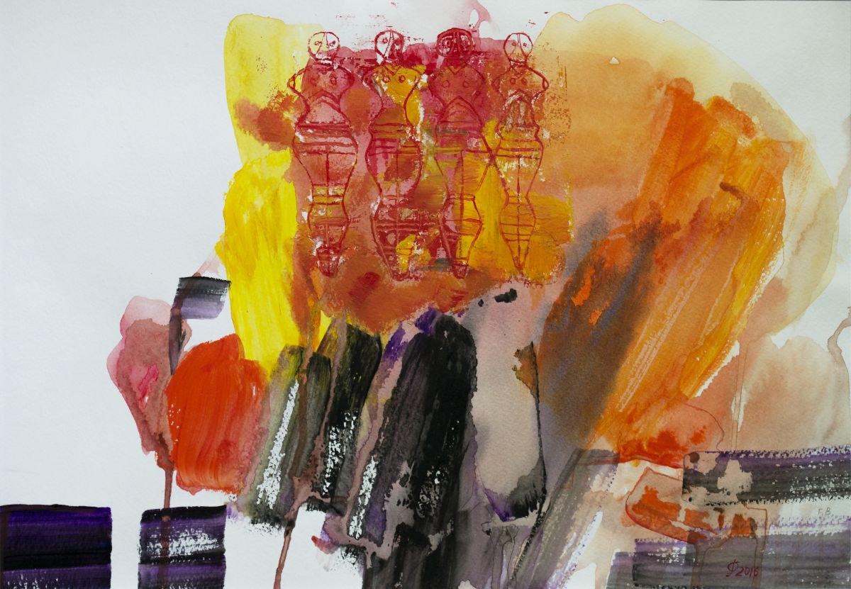 Expressive Abstract Painting By Florina Breazu, 22 X 17, Stars Gate Iv, Original Artwork