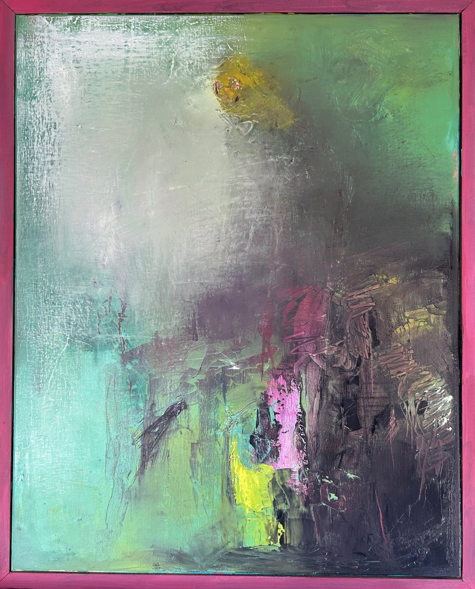 Expressive Abstract Oil Painting By Ludmila Budanov, 25 X 31", Abstract In Green, Original Artwork