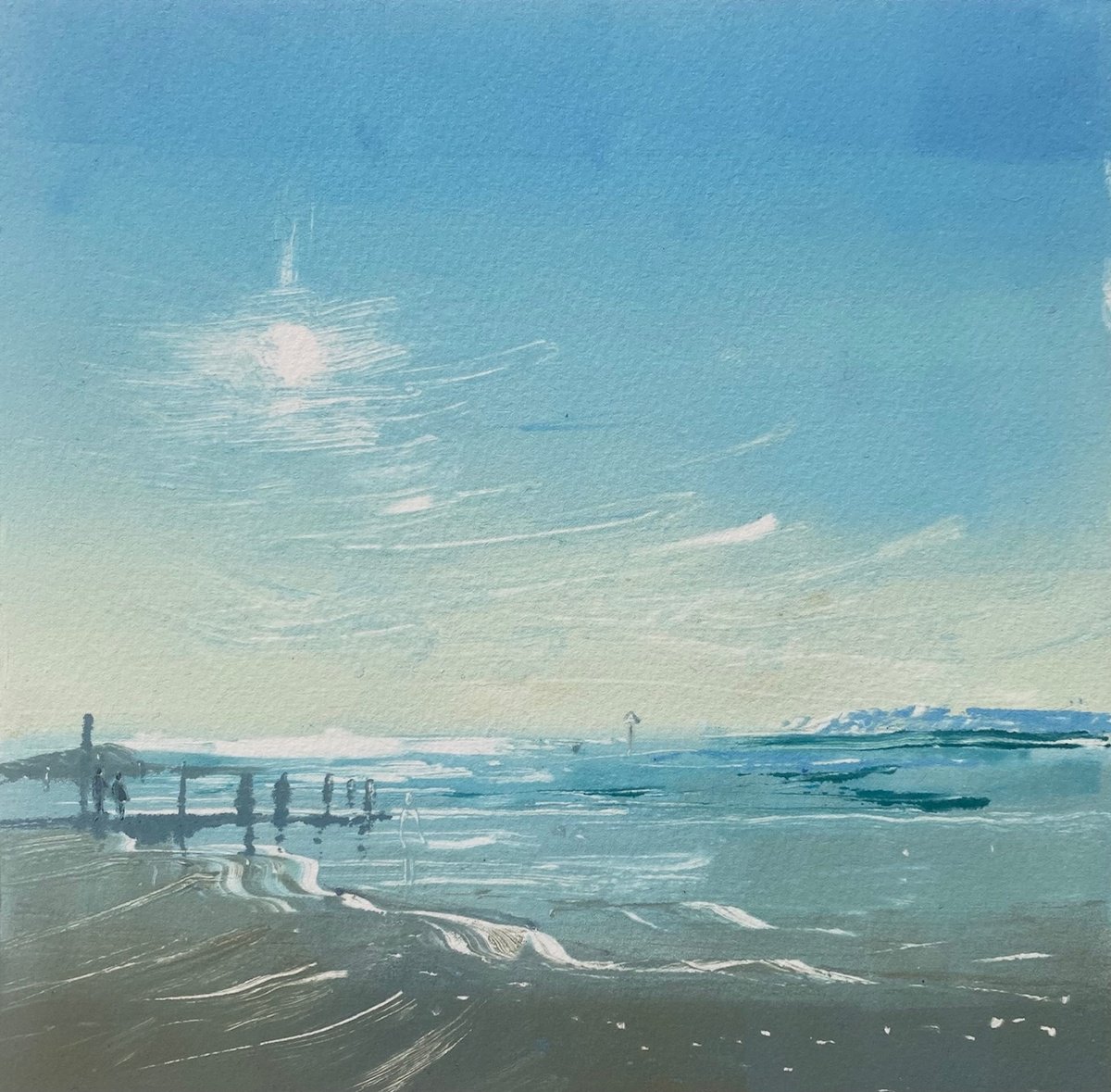 Impressionistic Landscape Limited Edition Print By Rebecca Denton, 12 X 12", Winter Sun, West Wittering, Original Artwork