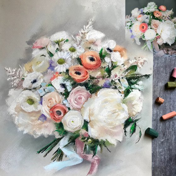 Wedding Bouquet Commission Painting - MADE TO ORDER