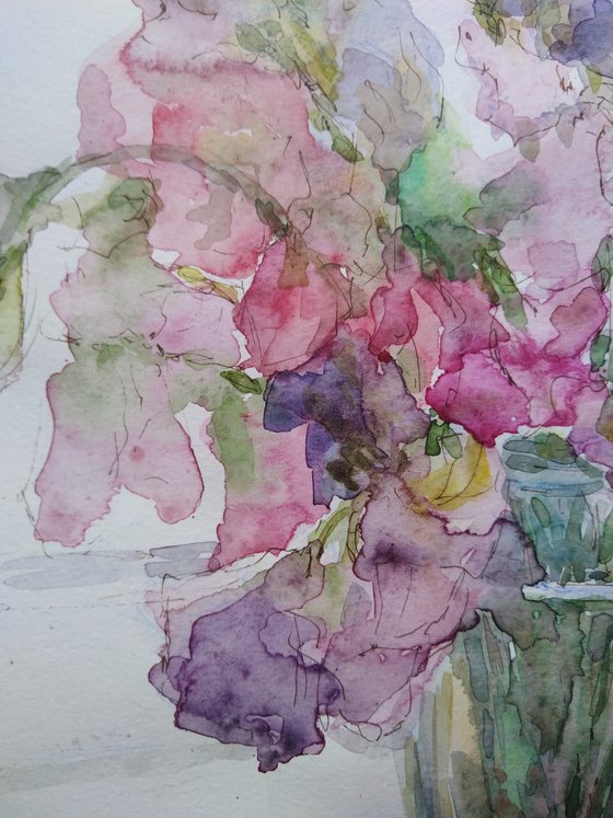 Sweet pea.  Original watercolour painting 2021