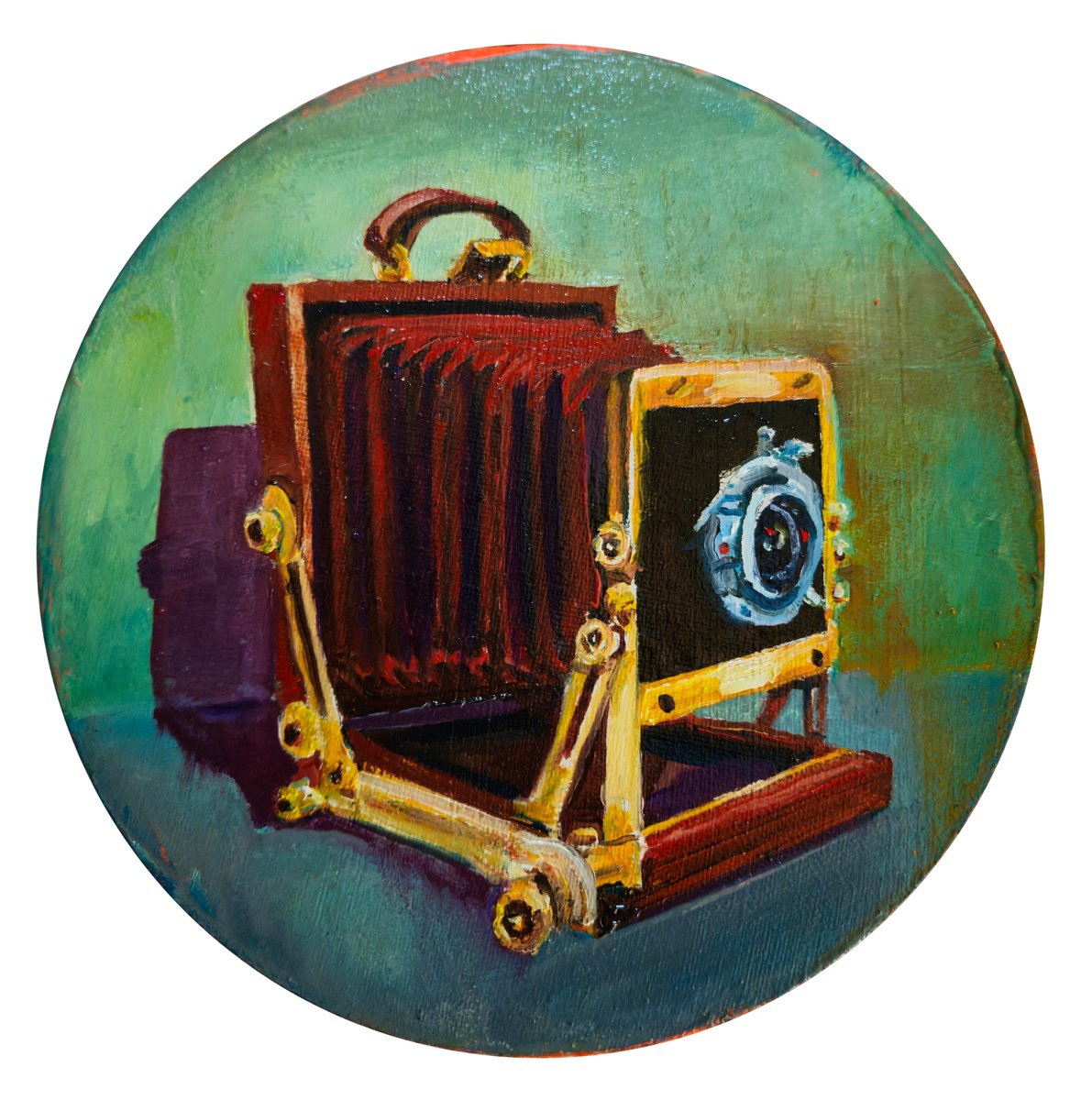 Urban And Pop Still Life Oil Painting By Shelton Walsmith, 8 X 8", Field Camera, Original Artwork