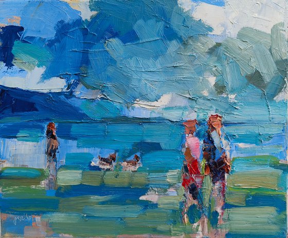 An evening walk by the sea