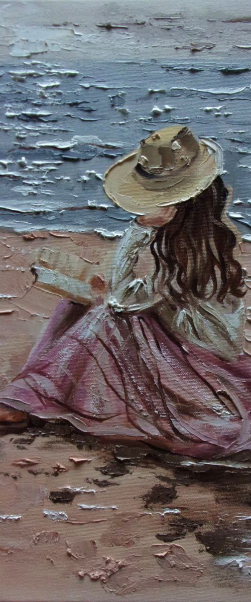" AUTUMN STORY ... "- SKY SEA SAND liGHt  ORIGINAL OIL PAINTING, GIFT, PALETTE KNIFE by Monika Luniak