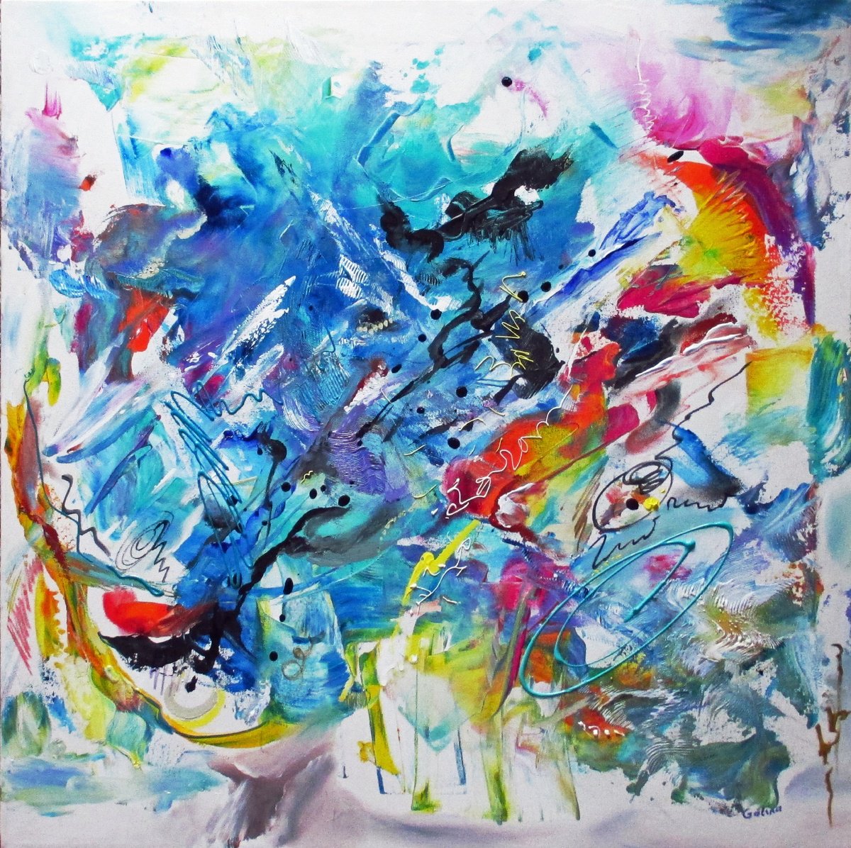 Expressive Abstract Acrylic Painting By Galina Victoria, 30 X 30, Transformation, Original Artwork
