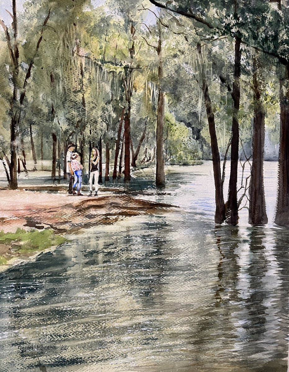 Impressionistic Watercolour , Chatting By The River By Yoshiko Murdick, 18 X 25, Artwork For Sale On Artfinder