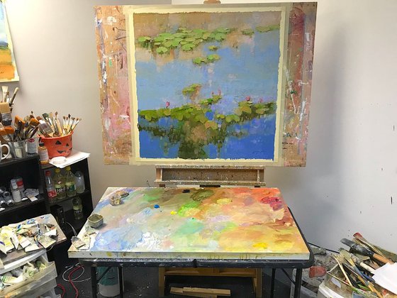 Nympheas, Original oil Painting, Large Size, Handmade artwork, One of a Kind