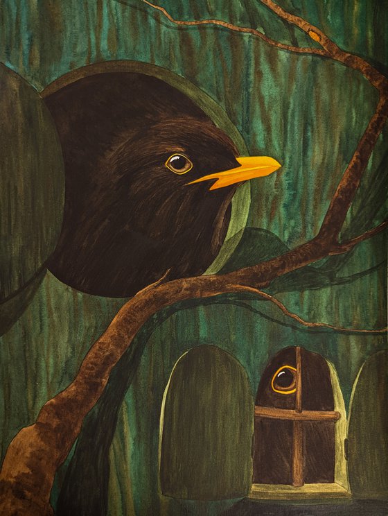 Tree house with blackbirds