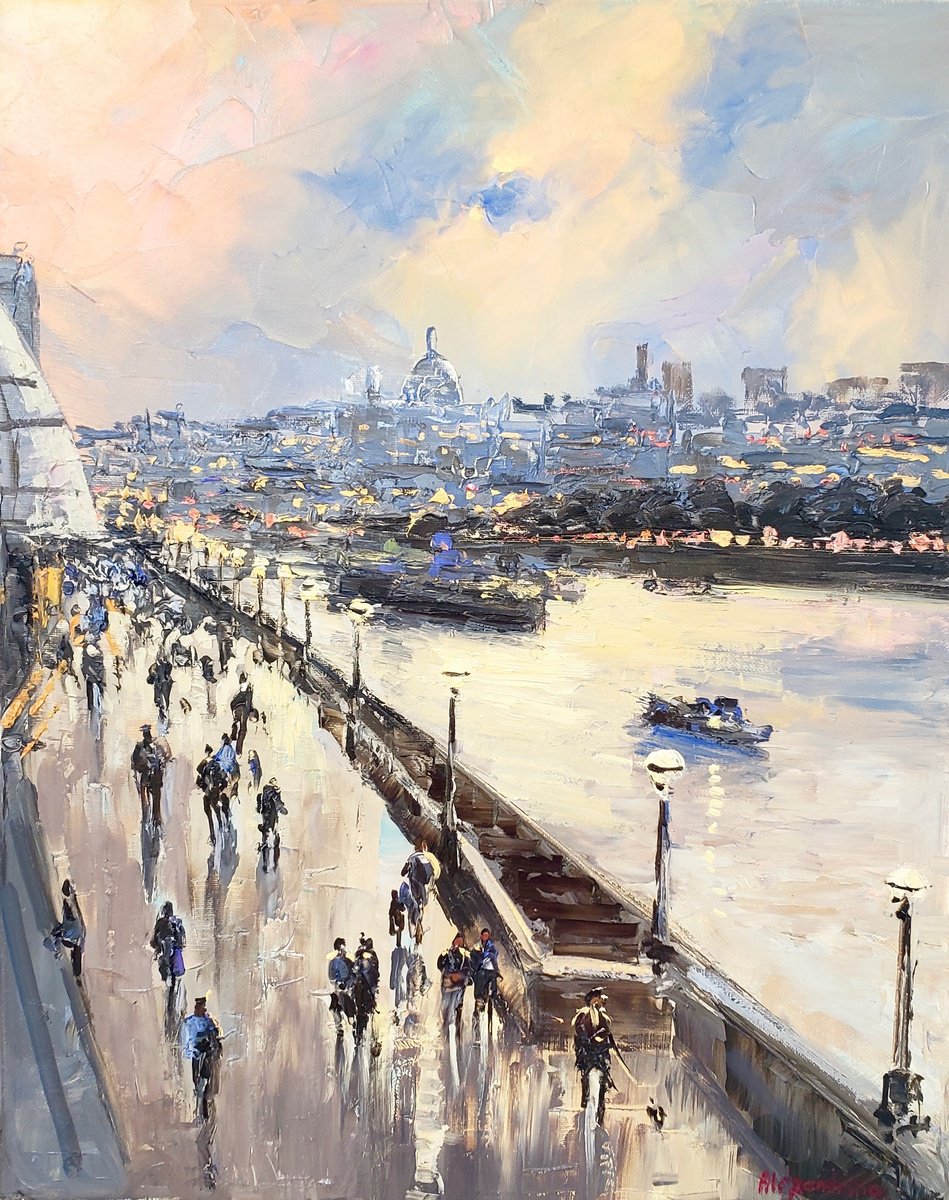 Impressionistic Landscape Oil Painting By Irina Alexandrina, 16 X 20, Evening. London., Original Artwork