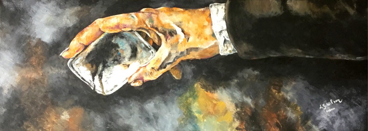 Portrait Oil Painting By Jg Wilson, 29 X 11, Hand With Piece Of Glass, Original Artwork