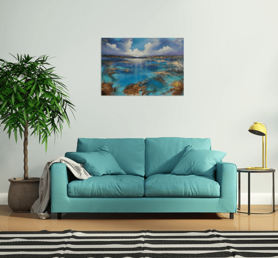 A beautiful large modern semi-abstract seascape painting "Wonderland"