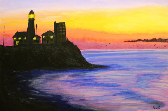 Lighthouse Sunset Ocean